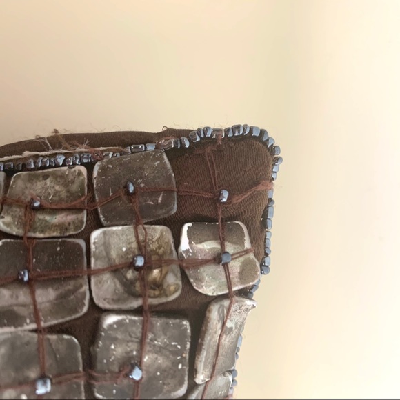 Brown embellished accent pillow - Beaded w/ iridescent “shells” 13” x 13” square - Picture 6 of 10